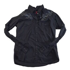 Panhandle Snap Button Western Shirt Black Embroidery Rodeo Cowgirl size XL